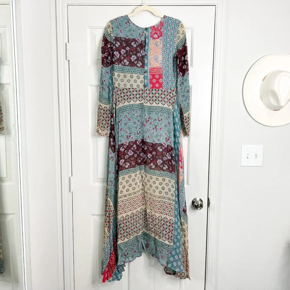 NWT RAGA Long Boho Maxi Dress In Patchwork Print - Picture 7 of 7